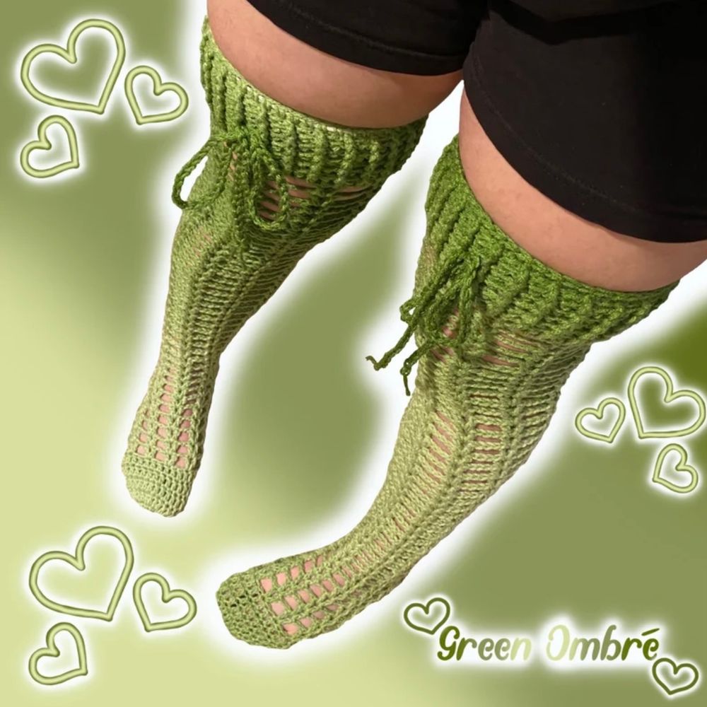 Green Ombré Thigh High Fishnet Stockings
