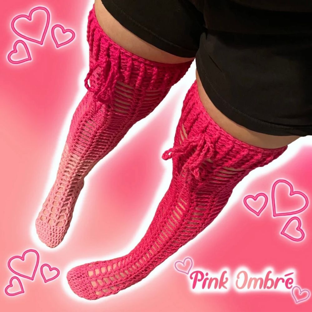 Pink Ombré Thigh High Fishnet Stockings
